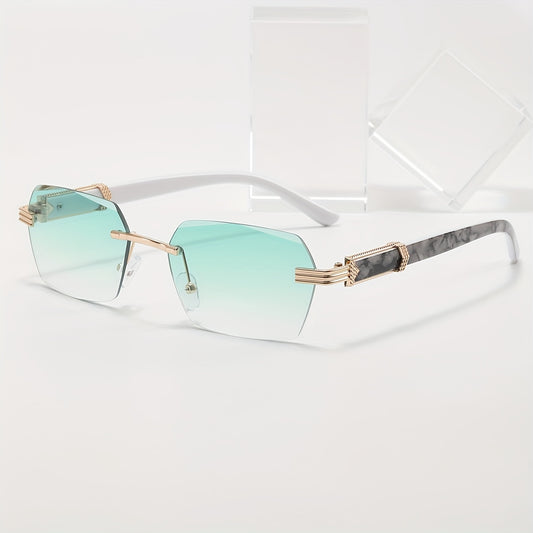 A Pair of Men'S Stylish Metal Square Frameless Glasses with Gradient Ocean Lenses, Perfect for Streetwear And Everyday Use for Trendy Guys in Europe And America.
