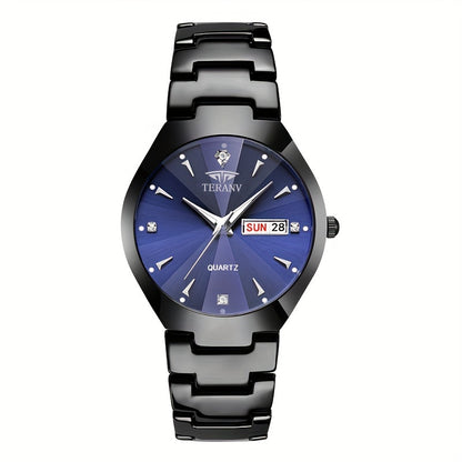 DEBLVE Men's Business Quartz Watch with Luminous Hands, Calendar & Date Display, Stainless Steel Black Dial - Minimalist Luxury Design for Travel, Leisure & Professional Use, Formal Timepiece