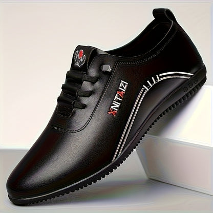 1 Pair of Men's Stylish Black & White Sneakers - Lace-Up Design, Round Toe, Rubber Sole, PU Upper, Perfect for Casual & Business Wear, Everyday Sneakers | Sporty Casual Shoes | Durable Footwear Construction