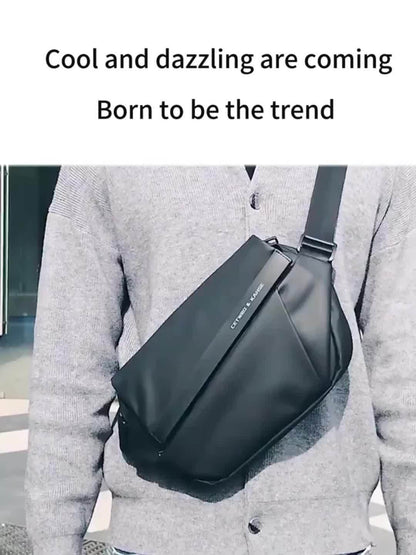 Men'S Sleek Black Crossbody Bag - Durable Oxford Material, Zippered Chest Bag with Adjustable Strap, Ideal for Commuting & Cycling, Trendy Shoulder Bag for Men, Cycling Bag|Trendy Shoulder Bag|Functional Design, Small Crossbo