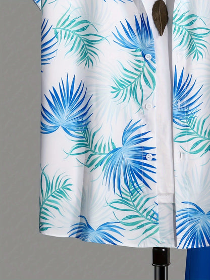 Men's Casual Suit Set with Short Sleeve Shirt and Printed Shorts