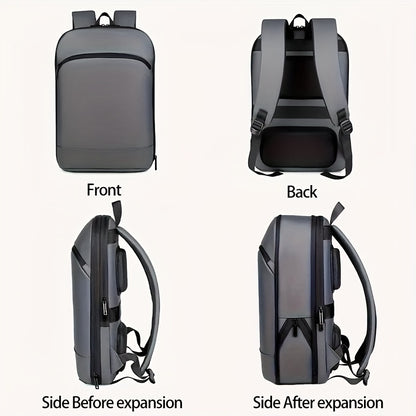 Business Style Expandable Backpack, Faux Leather, Durable Smooth Zipper, Multi-Pad Laptop Bag, Casual Daypack, Suitable for Daily Commute, Outdoor Business Travel, Ideal Gift for Holidays, Black, Dark Grey, Light Grey Options