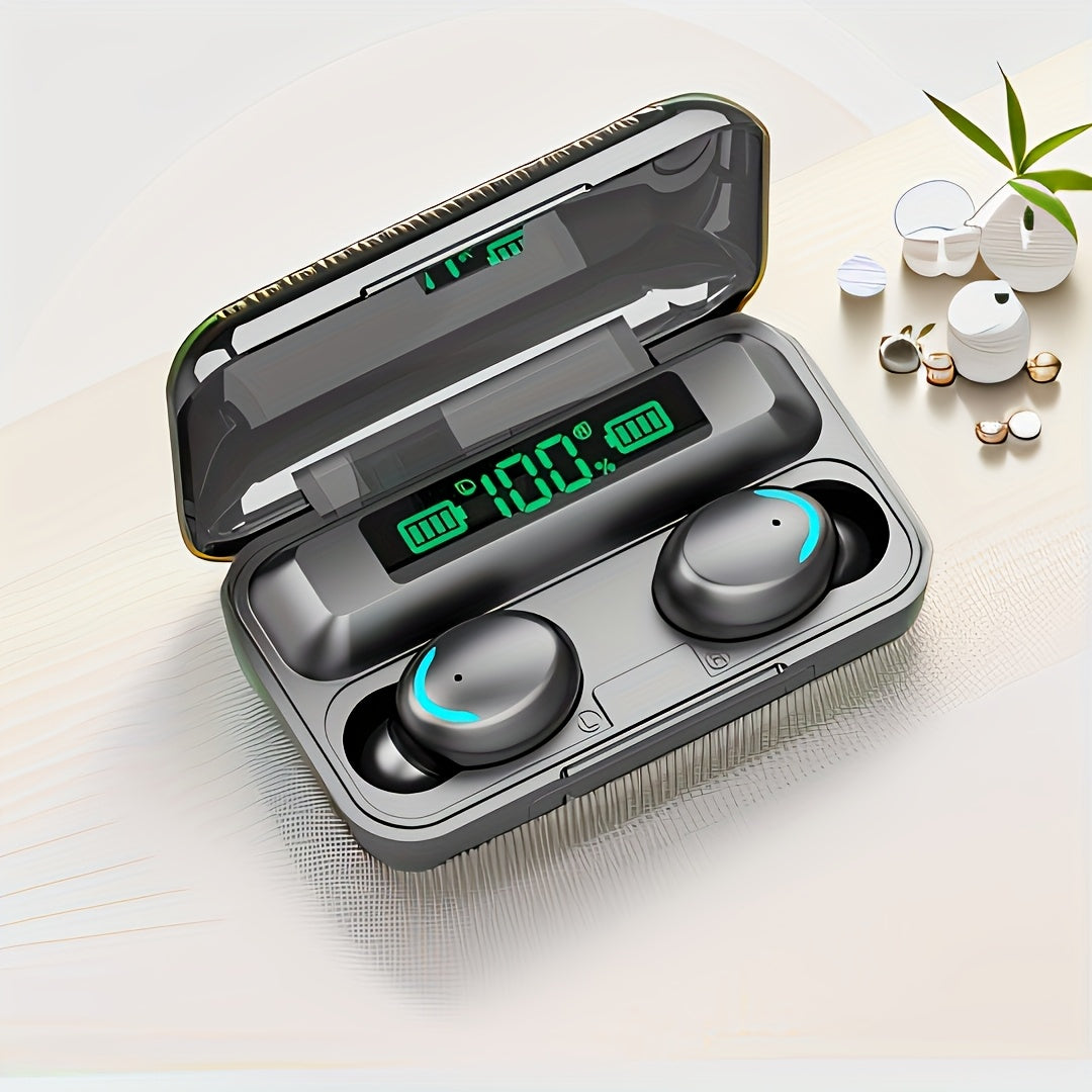 High-Fidelity Stereo Wireless Earphones, In-Ear Headphones with Touch Control and Noise Reduction for Voice Calls, USB Charging, Lithium Battery of 800mA, Long-Life Sports Gaming Headphones with Display