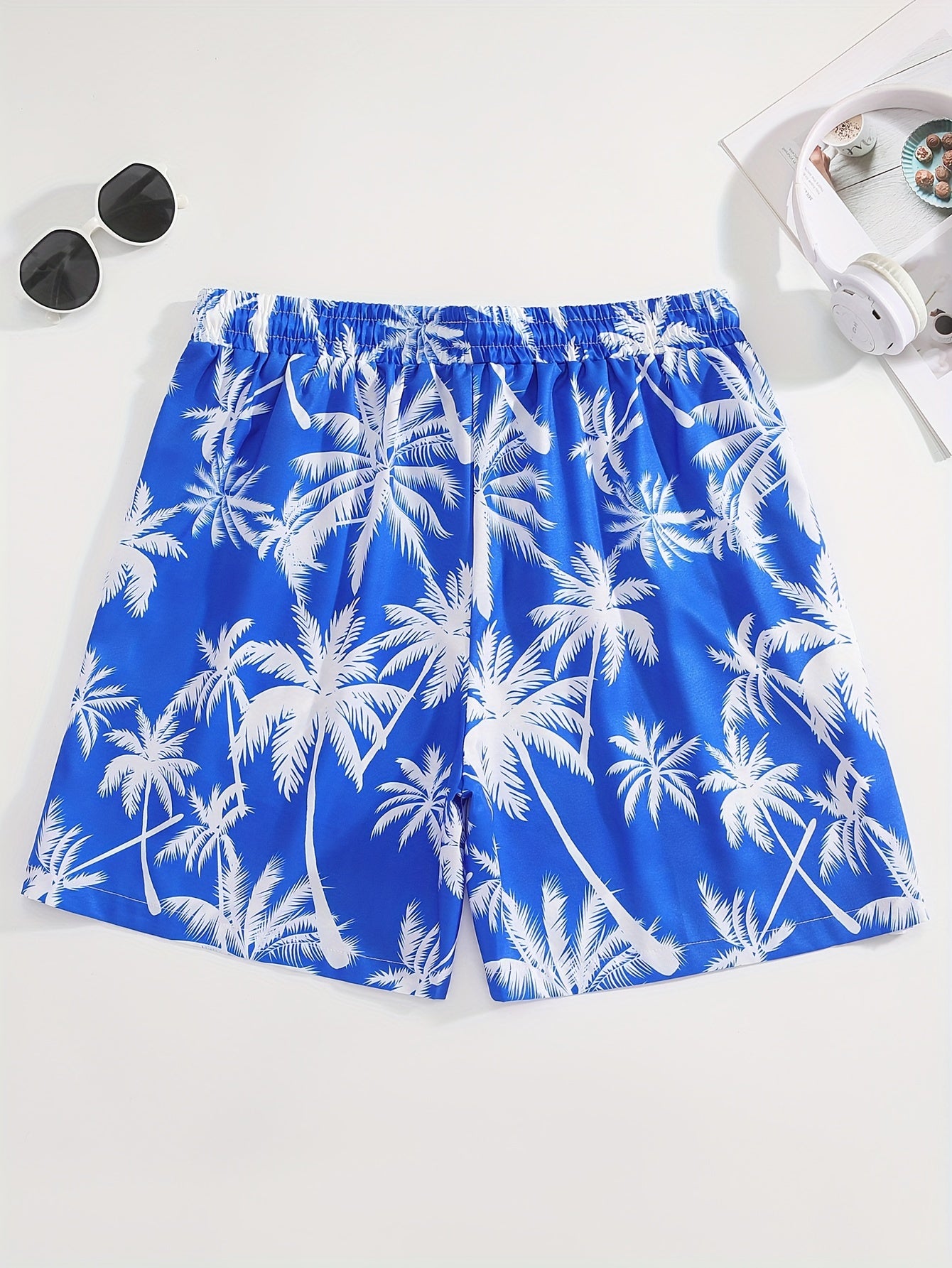 Men's Tropical Coconut Tree Print Drawstring Shorts - Casual, Loose-Fit Beachwear with Pockets