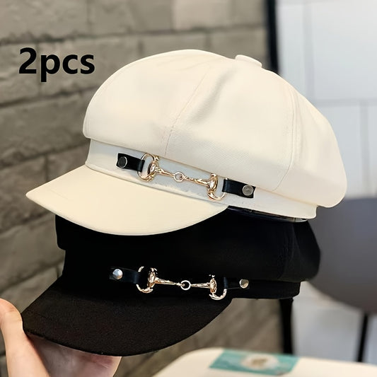 2 Elegant Black And White Classic Women's Berets with Exquisite Craftsmanship, Fashionable Embossed Beret Style, Hand Washable, Suitable for Parties, And Fashionable Berets for Women to Wear Daily