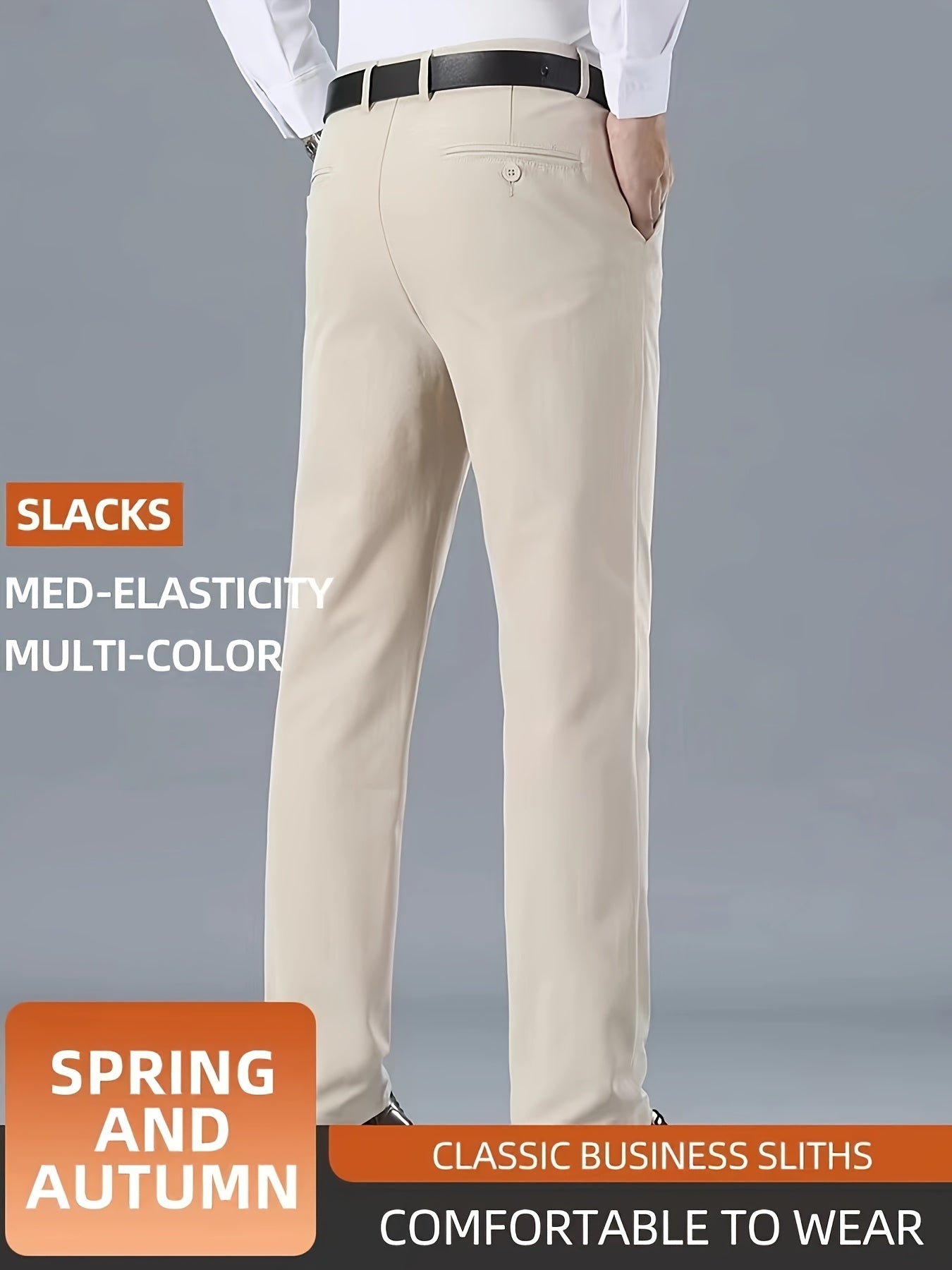 Men's Casual Solid Color Dress Pants - Polyester Blend, Woven, Regular Fit, All-Season Comfort, Adult Suit Pants