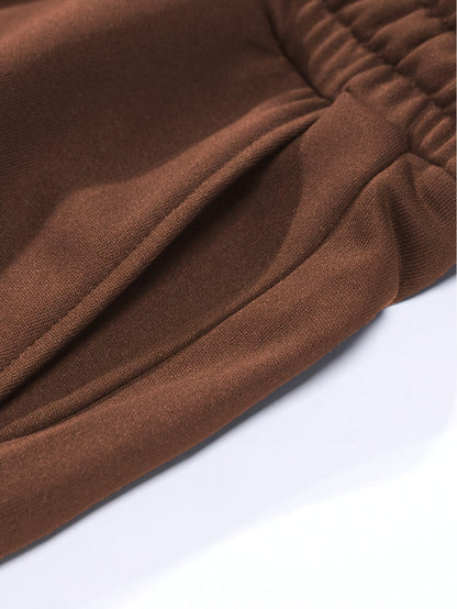 Men's Long Sleeve Hooded Sweatshirt + Threaded Sweatpants Set Spring and Autumn Solid Color Pullover Regular Long Sleeve T-shirt and Pants Belt Drawstring Casual Sports Trousers Two-piece Set