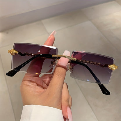 1 pair of ladies metal rectangular rimless snake pattern decoration glasses legs high quality leisure European and American hot style glasses, suitable for street shooting parties and parties to wear