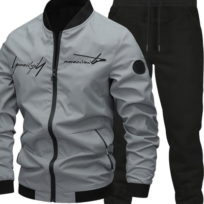 New Men's Two-piece Suit Classic Flyer Jacket and Jogging Pants Set