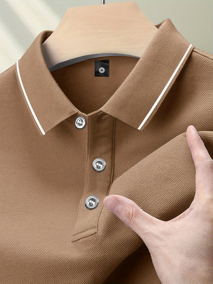 Pearson OBM Men'S Classic Breathable Knit Polyester Polo Shirt - Casual Style, Solid Color, Regular Fit with Slight Stretch, Summer Collared Top with Button Detail