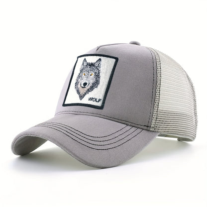 Animal Caps Trucker Hat Men Black Baseball Cap Women White Baseball Cap Men Wolf Trucker Cap Breathable Mesh Summer Baseball Caps Men'S & Women'S Wolf Embroidery Snapback Trucker Hat Fitted Outdoor Sports Adjustable Cap Gorra