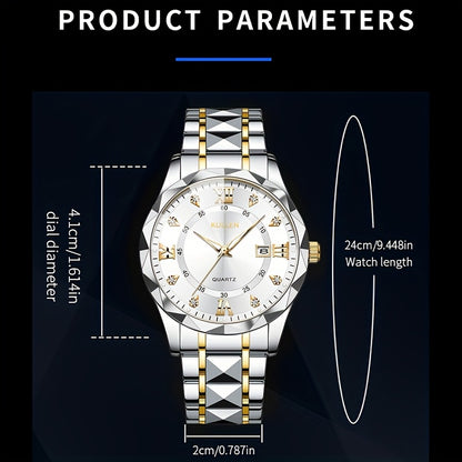 Elegant Men'S Quartz Watch with Stainless Steel Band, Alloy Case & Round Dial - Elegant Timepiece, Ideal for Business Professionals, Perfect Valentine'S Day & Thanksgiving Gift