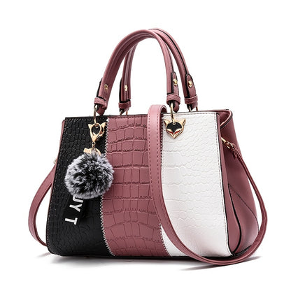 Cocogigi Elegant Women'S Crocodile Pattern Handbag with Removable Strap, Large Capacity, Black & White Design, Stylish Handbag for Mom, Friend, Or Gift, Crocodile Texture