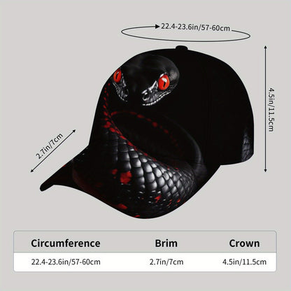 CUTEHSJ Men's Punk Rock Baseball Cap - Lightweight Adjustable Sun Hat with Red Snake Graphic, Black & Red Contrast Design for Beach, Fishing, Outdoor Activities & Vacation, Stylish Headgear