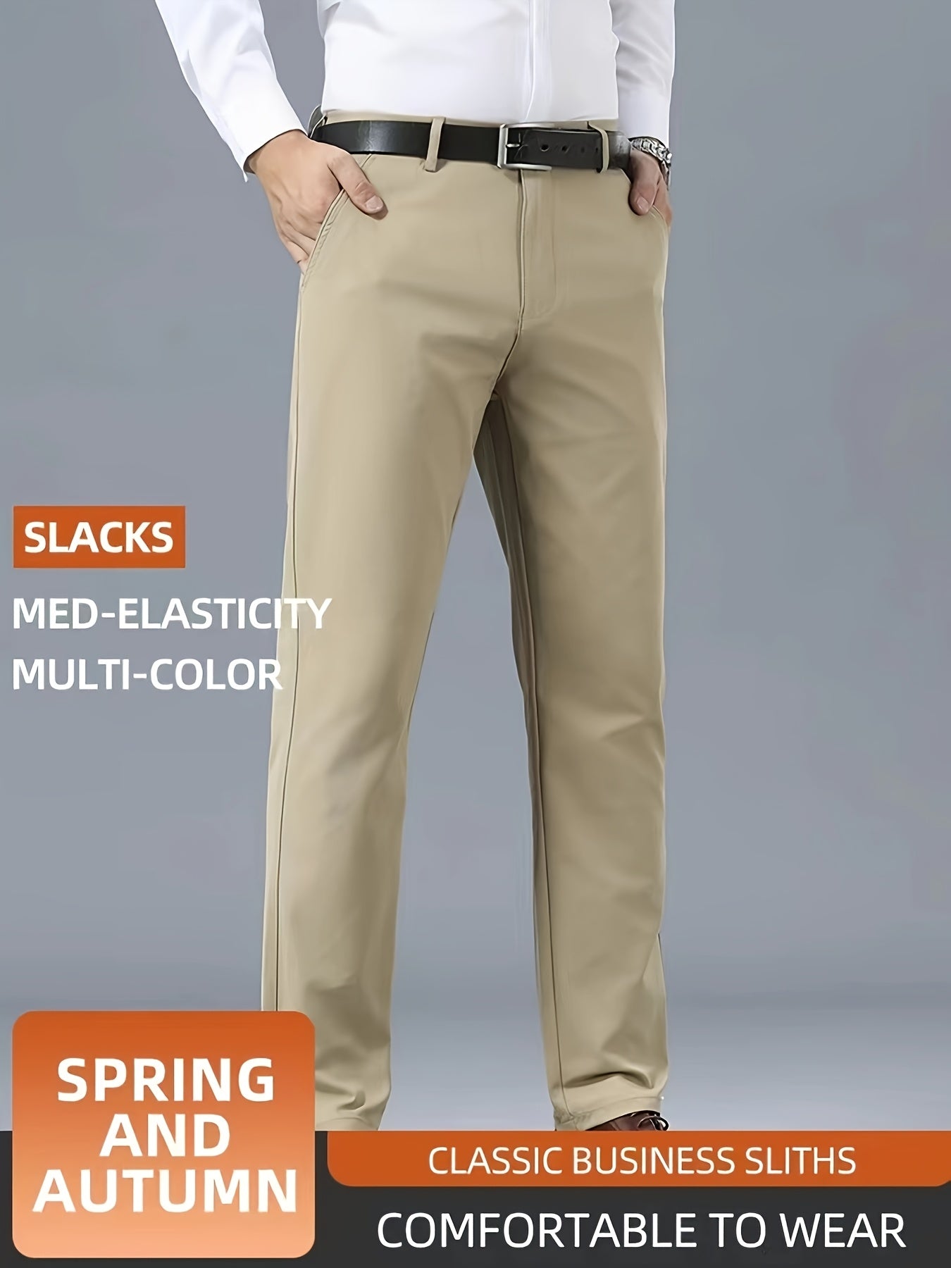Men's Casual Solid Color Dress Pants - Polyester Blend, Woven, Regular Fit, All-Season Comfort, Adult Suit Pants