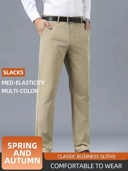 Men's Casual Solid Color Dress Pants - Polyester Blend, Woven, Regular Fit, All-Season Comfort, Adult Suit Pants