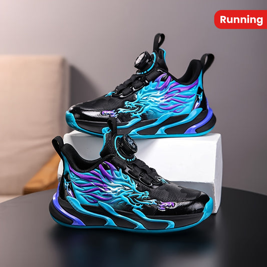 Boys' Fashion Sneakers - Breathable, Non-Slip Running Shoes with Rotating Buckle Closure for Youngsters & Teens