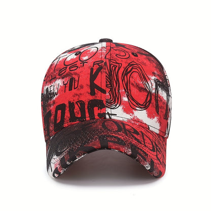 1pc Graffiti Flower Cloth Baseball Cap, Street Trendy Painted Sun Hat