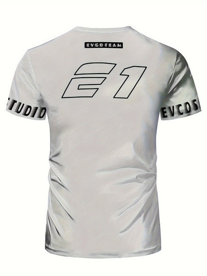 Men's Sports Polyester T-Shirt - Crew Neck, High-Stretch Fabric with Geometric Print, Short Sleeve, Performance Tee for Running, Yoga, Training, Hiking & Cycling - Durable, Knit Polyester-Spandex Blend (95% Polyester, 5% Span