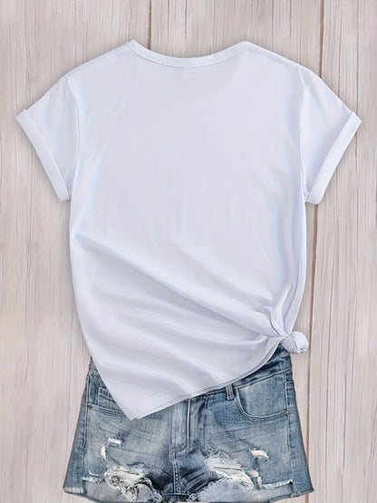 Heart Graphic Round Neck Sports T-shirt, Short Sleeve Running Casual Top, Women's Activewear