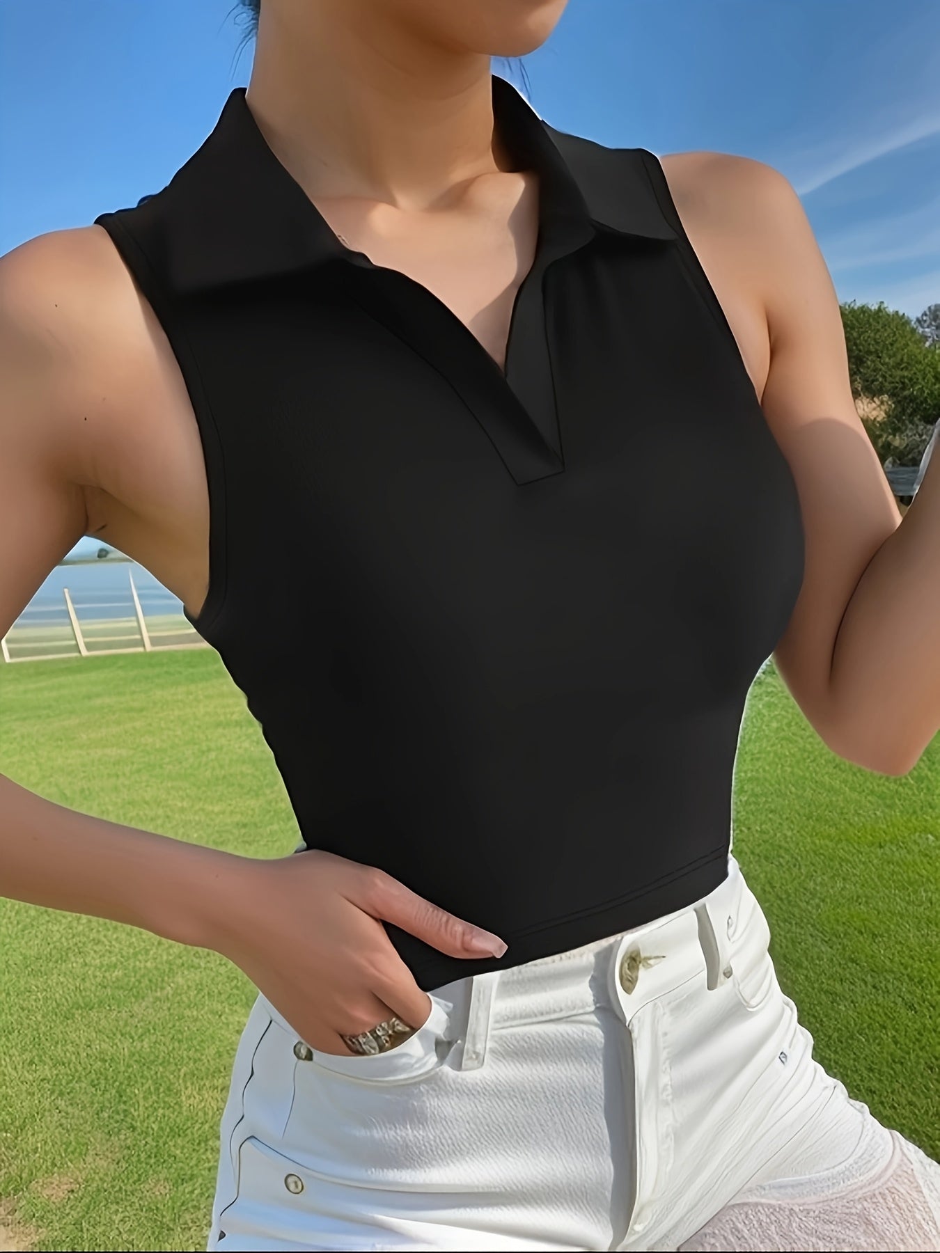Women's Fashion Casual Sports Yoga Running Short Top with Elastic Neckline and Belly Button
