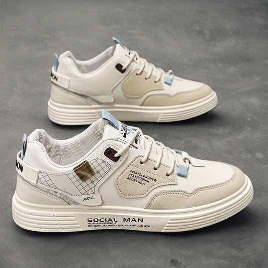 Men's Stylish Athletic Sneakers - Durable, Non-Slip, Thick Sole for Height Boost & Shock Absorption, Casual Campus Trend, Versatile Lace-Up Design