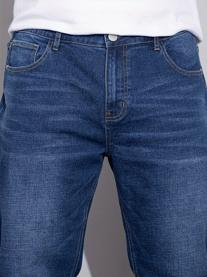 Men's Plus Size Loose Fit Stretchy Cotton Denim Pants, Lightweight Business Casual Jeans For All Seasons