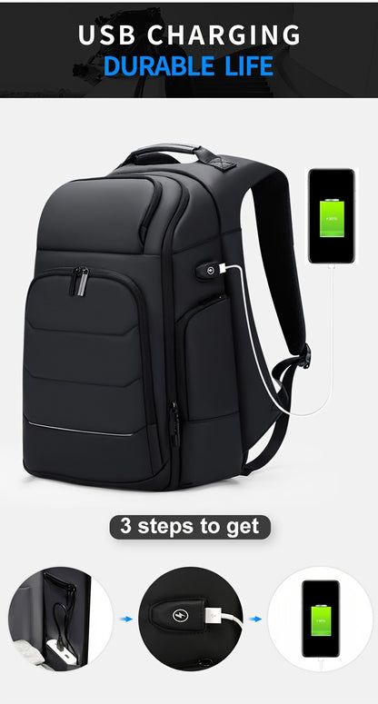 FENRUIEN Men'S Large Capacity Expandable Backpack with USB Charging, 39.62cm Laptop Bag, Durable Oxford Fabric, Multiple Compartments for Travel and Business Use, Travel Backpack | Minimalist Backpack | Durable Zippers, Lapto