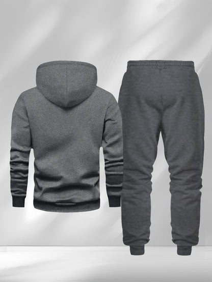 New Autumn and Winter Men's Fleece-Lined Hooded Sweatshirt Set with Print, Long-Sleeve Hoodie and Drawstring Pants for Couples
