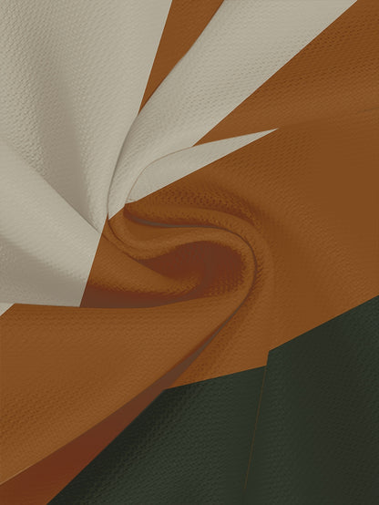 Men's Modern Fit T-Shirt - Dark Green to Beige/Ochre Color Transition, Machine Washable Casual Everyday Shirt for Parties & Outings - Non-Transparent Fabric, Horizontal Stripe Design, Comfortable Fit Tee, Outing Attire, Trend