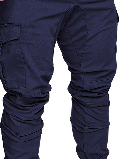 Men'S Casual Cargo Pants, 95% Cotton 5% Spandex, Skinny Fit, Solid Color, Long Length, Woven Fabric, Non-Stretch, with Pockets, 215g/m² Weight