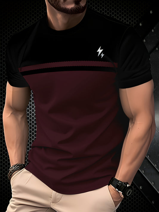 Men'S Casual 3DT-Shirt - Black & Red Striped Design, Short Sleeve, Round Neck, Regular Fit, All-Season Comfort, Comfortable Clothing | Stylish Striped Shirt | Smooth Texture Fabric