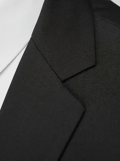 Men'S 3pcs Suit Set, Solid Color Polyester 78.90% Viscose 21.10% Non-Stretch Fabric, Regular Fit Long Sleeve Lapel Collar, Button Detail, Woven Wedding Party Business Casual Suit with Vest, Shirt, and Pants
