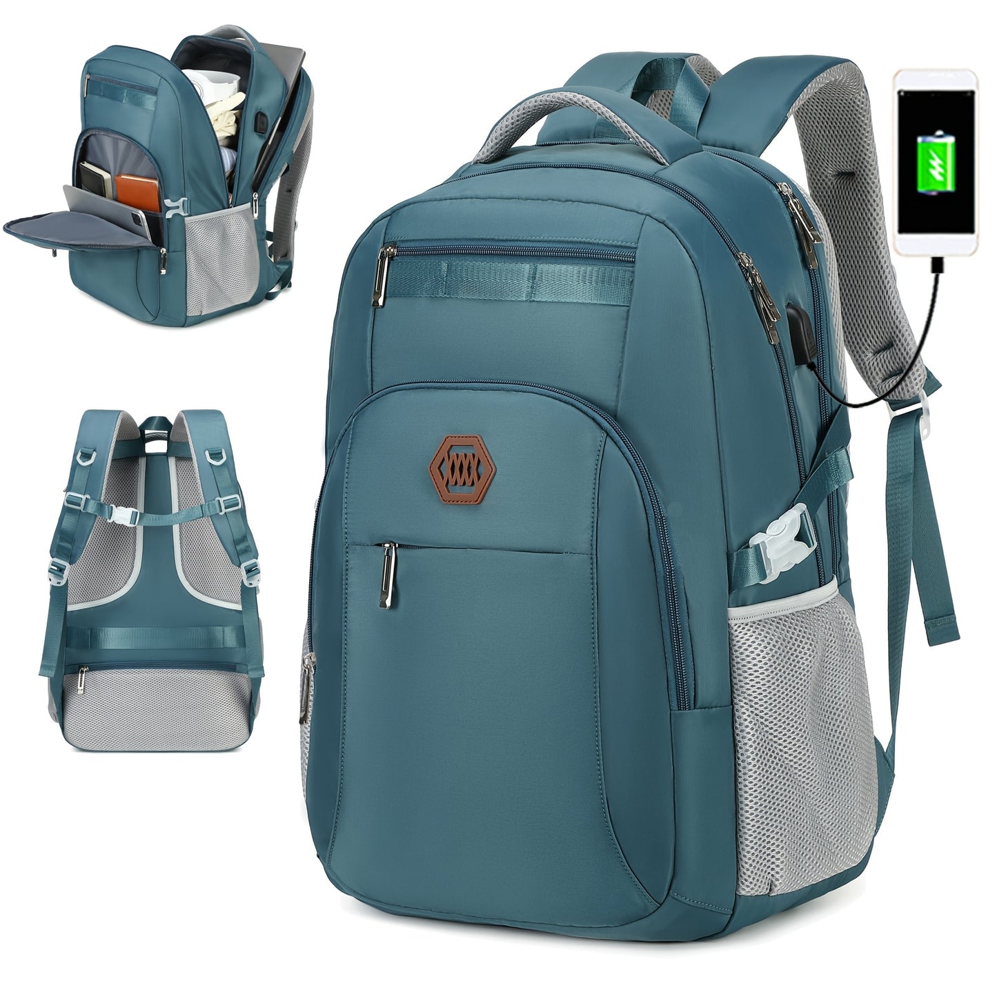 Travel Laptop Backpack, Business Slim Durable Laptop Backpack With USB Charging Port And Trolley Cover, Male And Female College High School Laptop Bag For 15.6 Inch Laptop