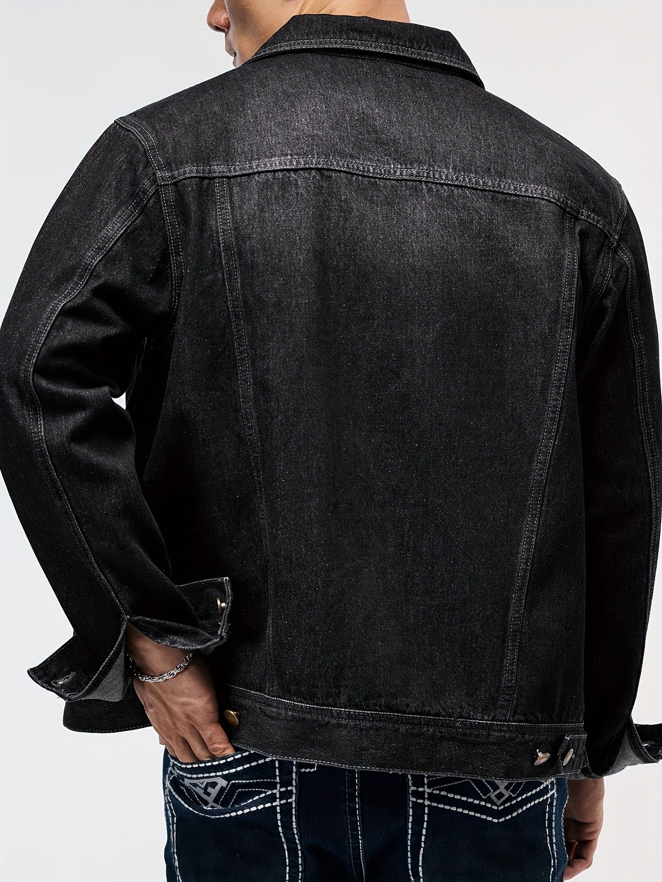 Men's Stylish Denim Jacket - Casual Long Sleeve with Flap Pockets, Machine Washable
