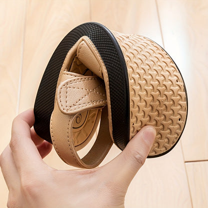Women's Slip-On Sandals - Non-Slip Cushioned insoles, Beige/White - Low Heel Beach, Office, Everyday Shoes - Slip-Resistant Platform Footwear for Women, Ladies Shoes And Sandals, Crisscross Strap Design, Decorative Embellishm
