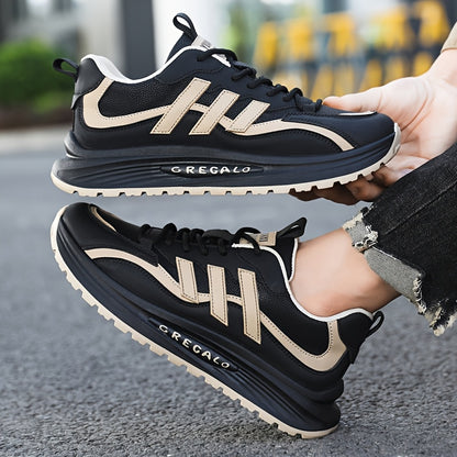 1 Pair of Men's Casual Sneakers, Comfortable Slip-Resistant, Black & Beige Low-Top Shoes for Casual Attire, Trendy Street Style with Fabric Lining and Durable PVC Sole