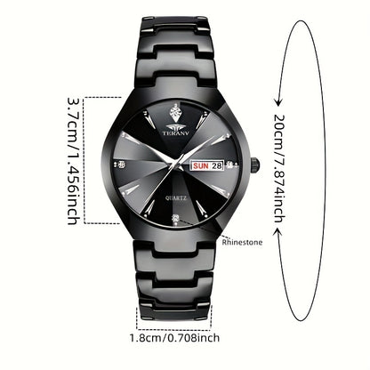 DEBLVE Men's Business Quartz Watch with Luminous Hands, Calendar & Date Display, Stainless Steel Black Dial - Minimalist Luxury Design for Travel, Leisure & Professional Use, Formal Timepiece