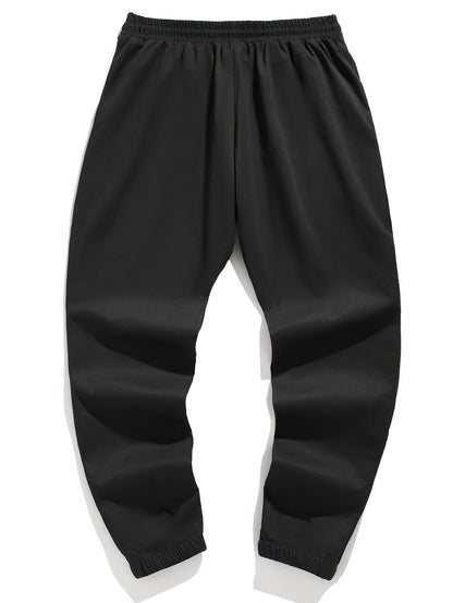 Men'S Casual Drawstring Joggers, 100% Polyester Non-Stretch Woven Fabric, All-Season Regular Fit Trousers with Alphabet Print Detail, Fashionable Workwear Style