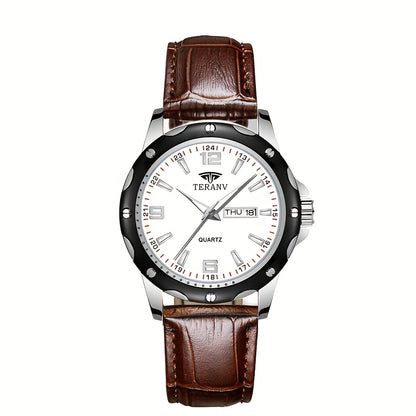 Elegant Men's Stainless Steel Quartz Watch - IPX7 High Quality, Luminous Hands, Date & Day Display, Business Casual Sporty Design for Everyday & Water Activities, Versatile Wristwatch, Sleek Strap Design, Glowing Markers