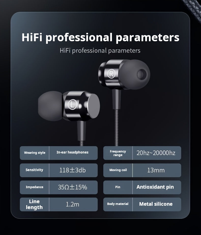 1pc Aluminum Wired Headphones with Mic, HiFi Bass, Noise Cancelling Voice Call, Push Button Volume Control, Non-Waterproof, 3.5mm & Type-C Jack, for Mobile Phones, Computers, Gaming, Karaoke - Ideal Gift for Men and Women, He