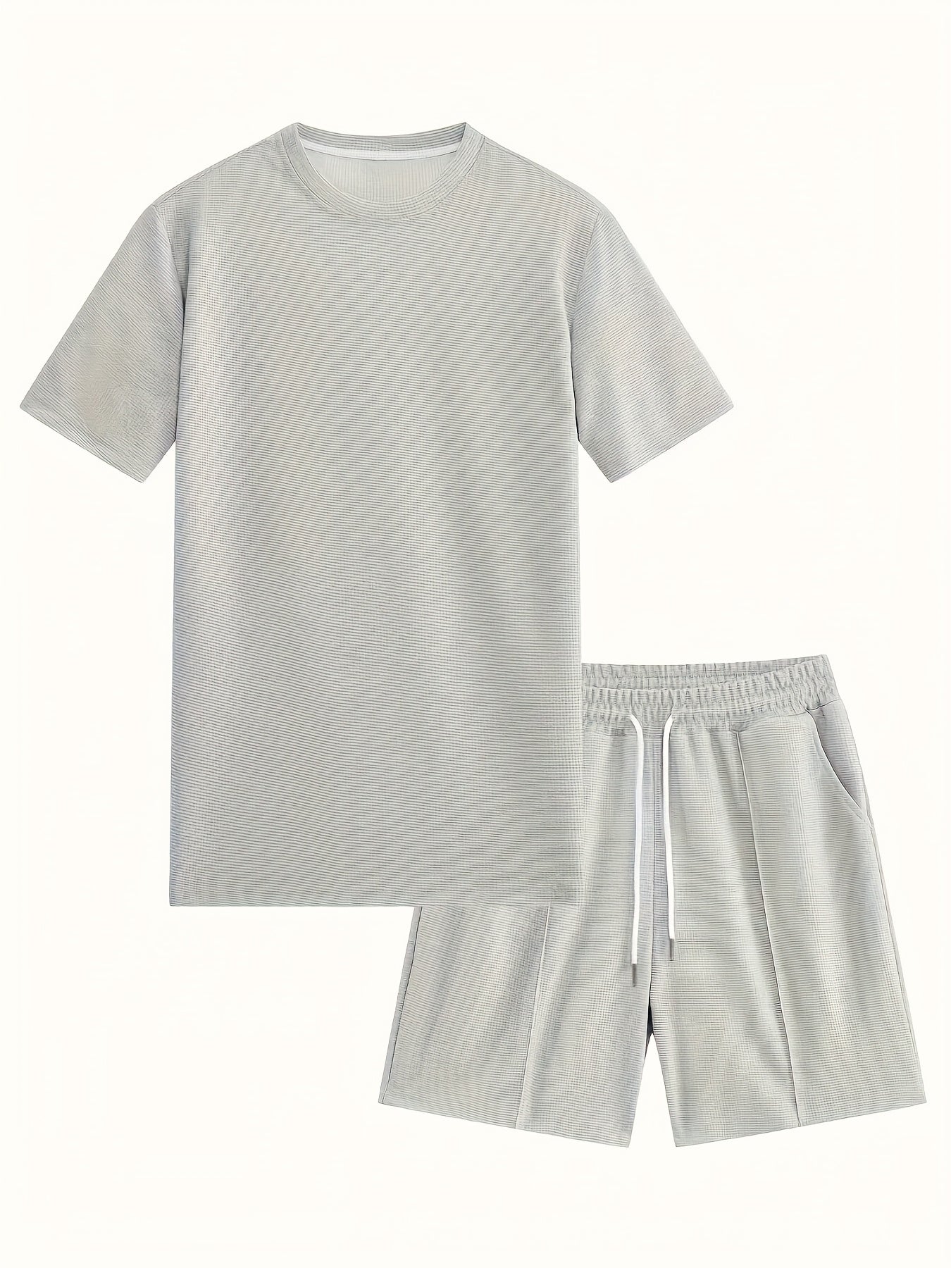 European and American Style Men's Basic Solid Color Set Round Neck Short Sleeve T-Shirt + Shorts Two-Piece Suit