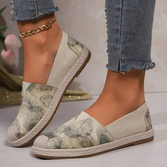 Women's Breathable Slip-On Loafers - Soft Sole Casual Walking Shoes, Lightweight & Comfortable, Beige Floral Pattern Fabric Upper, PU Cover Sole, Perfect for Casual Attire, Allseason Loafers | Slipon Comfort | Soft Sole Shoes