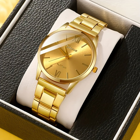 1pc Luxury Men's Quartz Wrist Watch, Alloy Case and Band, Fashionable Gift for Successful Gentlemen, Suitable for Women