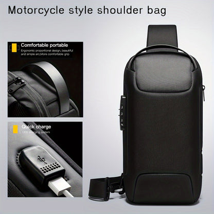 Oxford Fabric Waist Bag with USB Charging & Combination Lock - Sleek Black Crossbody for Men & Women, Ideal for Outdoor Activities & Motorcycle Riding, Perfect Valentine's or Father's Gift, Motorcycle Bag