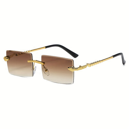 Vintage Style Square Rimless Glasses with Snake Design, Zinc Alloy Frame, Black Lenses, ENSARJOE