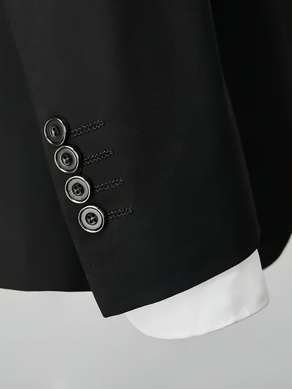 Men'S 3pcs Suit Set, Solid Color Polyester 78.90% Viscose 21.10% Non-Stretch Fabric, Regular Fit Long Sleeve Lapel Collar, Button Detail, Woven Wedding Party Business Casual Suit with Vest, Shirt, and Pants
