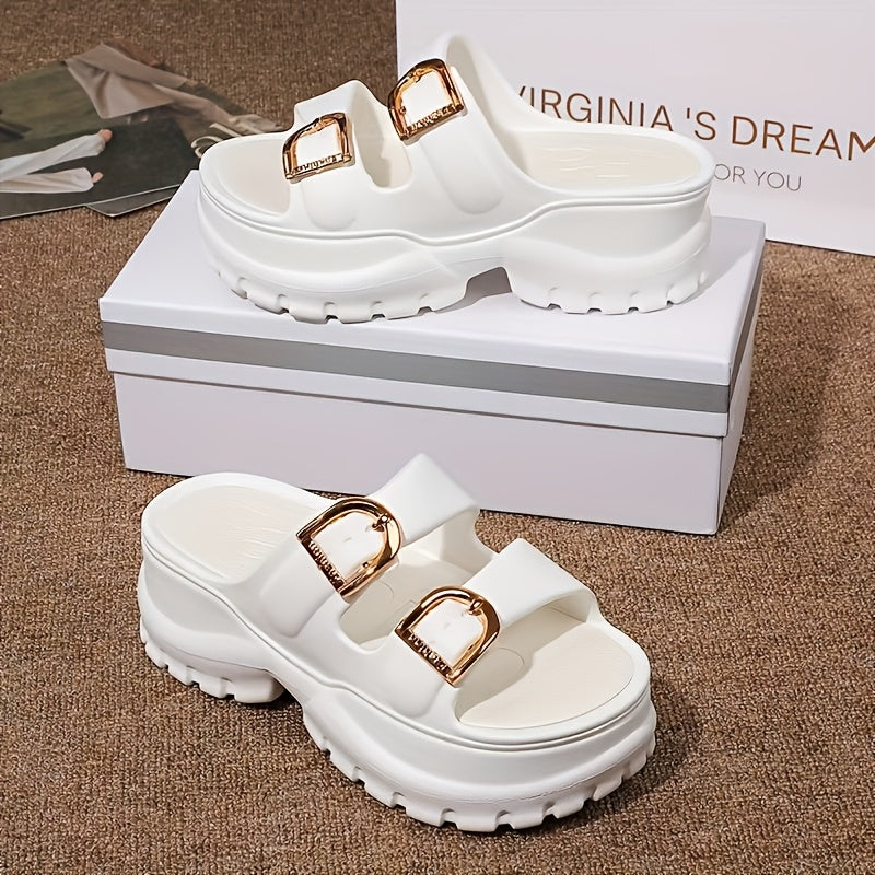 A pair of Women's new summer slippers, versatile and fashionable thick soles comfortable sandals, casual wedge EVA slippers for students, increase height and height for women commuting comfortable semi-slippers