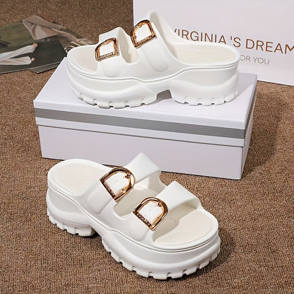 A pair of Women's new summer slippers, versatile and fashionable thick soles comfortable sandals, casual wedge EVA slippers for students, increase height and height for women commuting comfortable semi-slippers