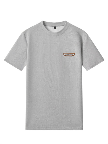 Men's Waffle Round Neck Top with Label, Short Sleeve T-shirt and Drawstring Shorts for Clean and Comfortable Spring/Summer Wear